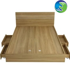 Wood Modern Double Bed with 2 Drawers