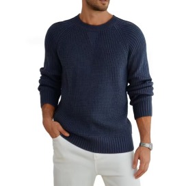 Mens Solid Autumn Pullover Retro Sweater