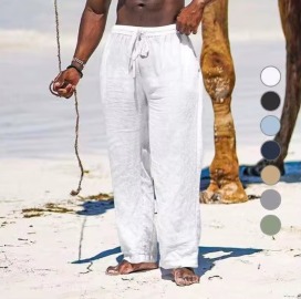 Men Solid Color Casual Wide Leg Trousers