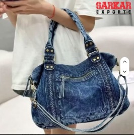 Washed Denim Shoulder Bag Large Tote